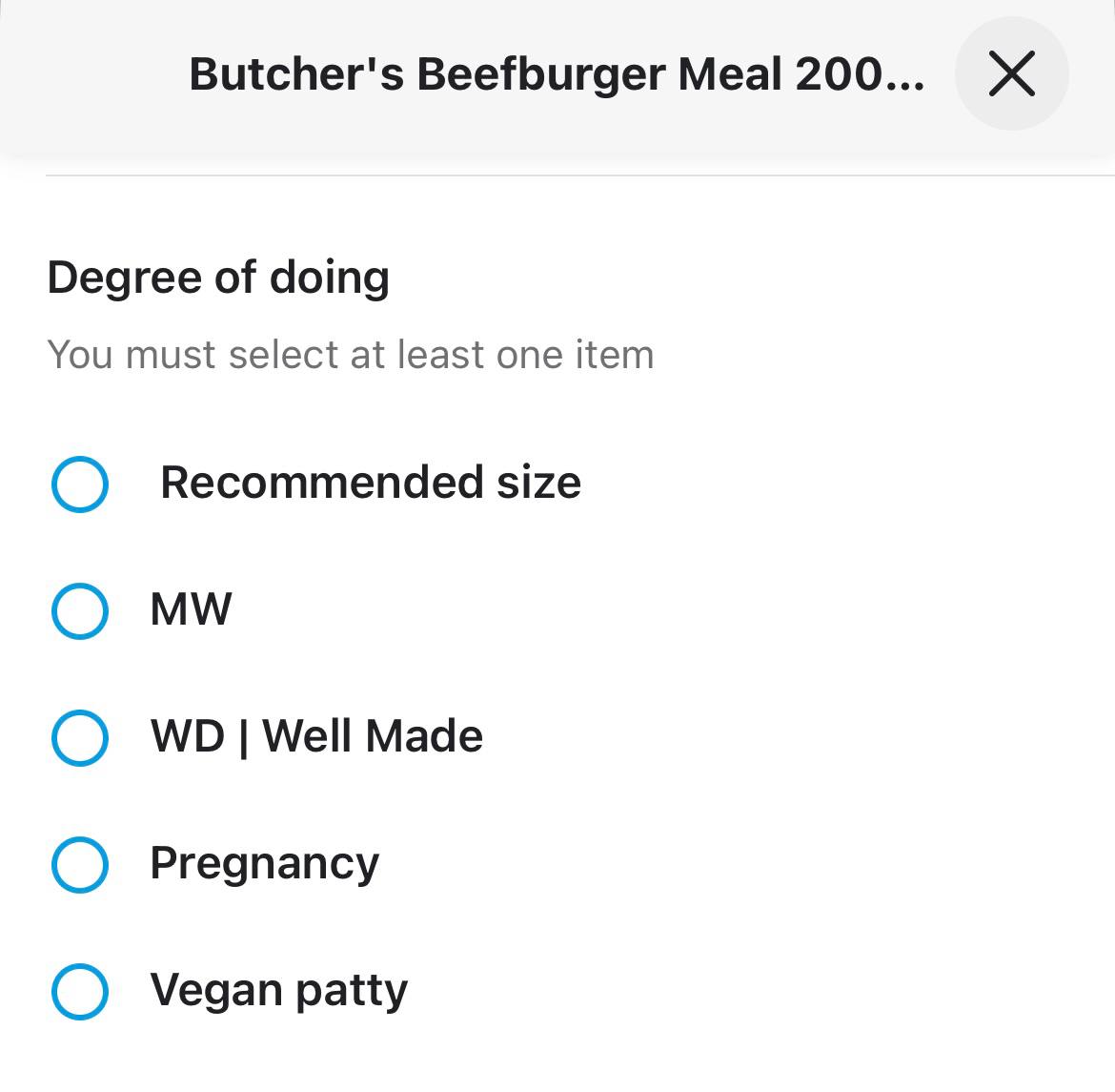 Butcher's Beefburger Meal 200 Degree of doing You must select at least one item Recommended size Well Made Pregnancy Vegan patty