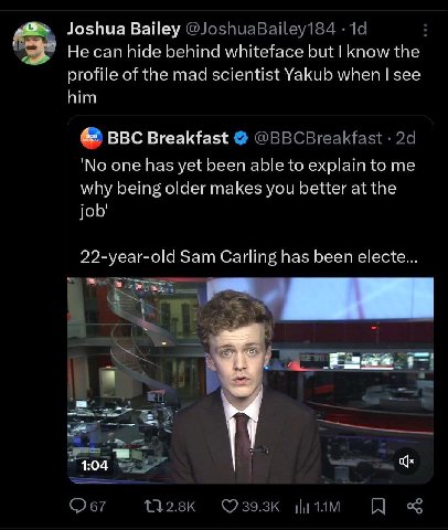 Joshua Bailey @JoshuaBailey184 He can hide behind whiteface but know the profile of the mad scientist Yakub when see him BBC Breakfast @BBCBreakfast 'No one has yet been able to explain to me why bein