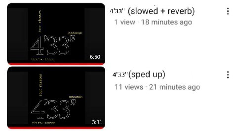 4'33" (slowed reverb) 1 view 18 minutes ago 6:50 4'33"(зреа up) 11 views 21 minutes ago 3:11