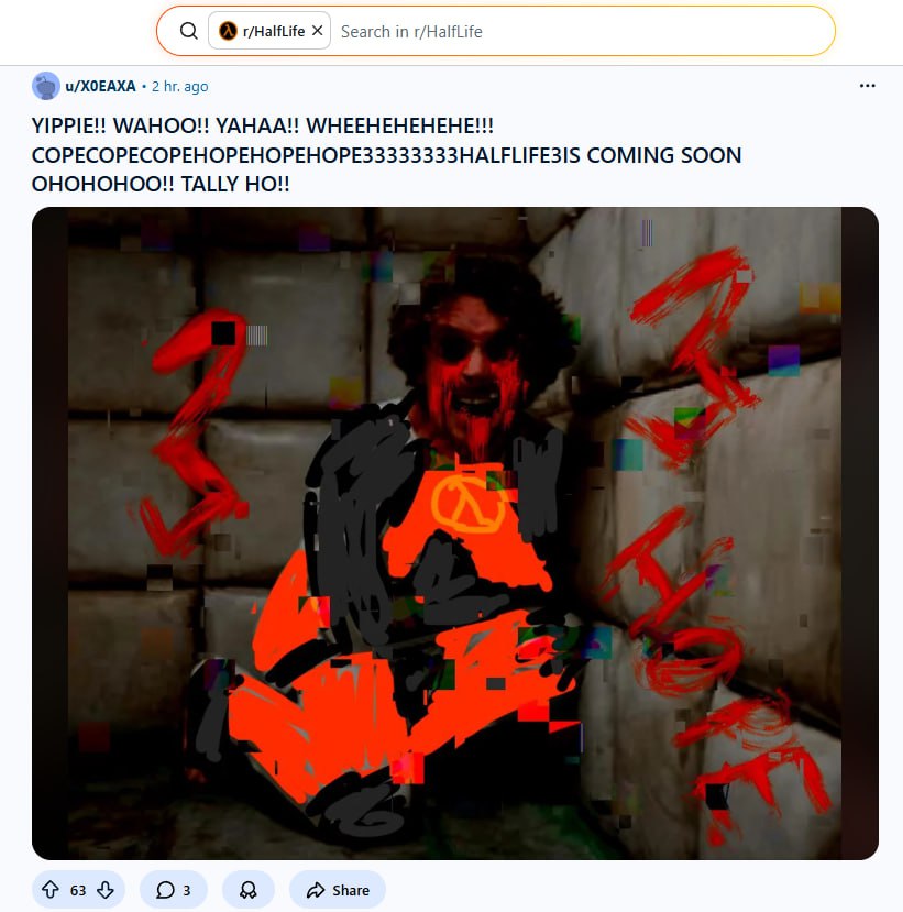 Search in u/XOEAXA 2 ago YIPPIE!! WAHOO!! УАНАА!! WHEEHEHEHEHE!!! COPECOPECOPEHOPEHOPEHOPE33333333HALFLIFE3IS COMING SOON OHOHOHOO!! TALLY 4 в3 Share