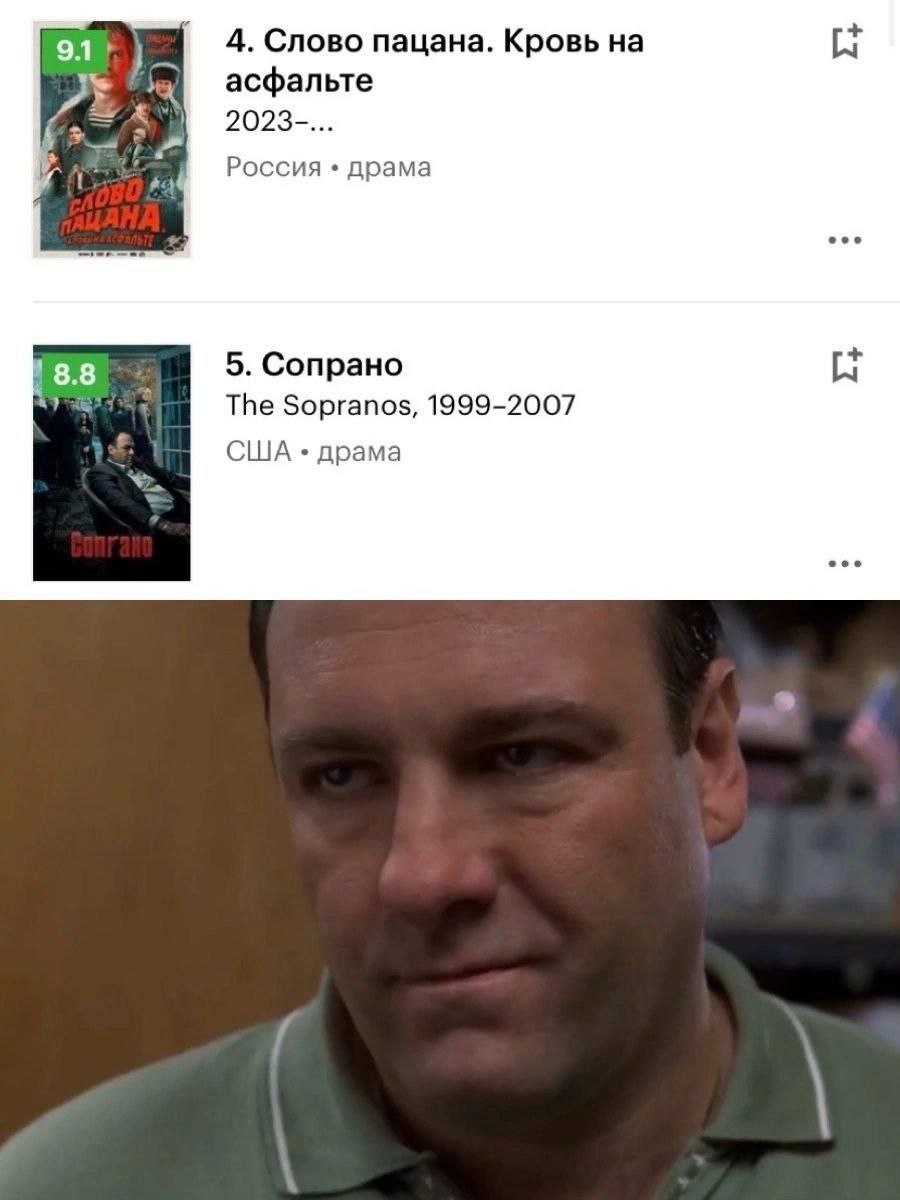 4. Слово пацана. Кровь на асфальте 2023-... Россия драма 8.8 5. Сопрано «7 The Sopranos, 1999-2007 США драма