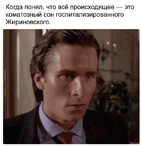 Когда понял, что всё происходящее это коматозный сон госпитализированного Жириновского.