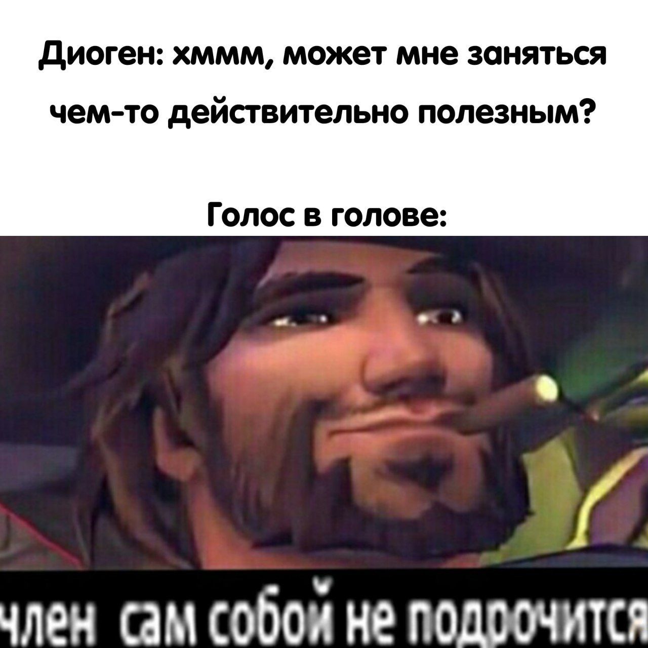 Диоген: хммм, может мне заняться чем-то действительно полезным? Голос в голове: член сам собой не подоочится