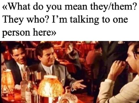«What you mean they/them? They who? talking to one person here» В.