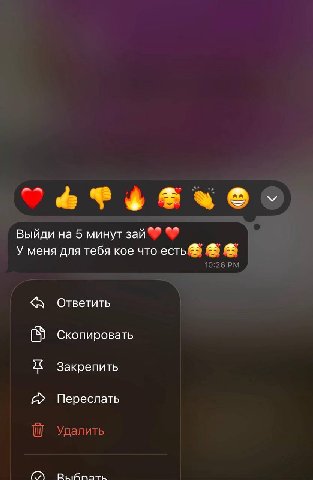 Выйди на 5 минут зай У меня для тебя кое что есть 10:26 a Ответить Скопировать Закрепить Переслать Удалить