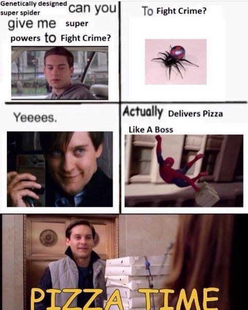 Genetically designed can you To Fight Crime? super spider give ME super powers {О Fight Crime? 1-1. Actually Delivers Pizza Yeeees. Like A Boss