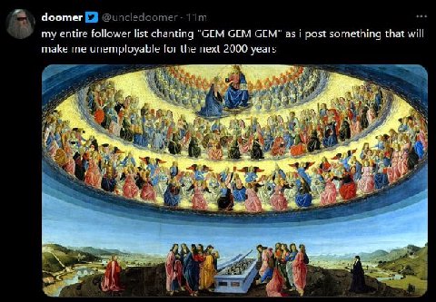 doomer 2} @ипс!едоотег my entire follower list chanting "СЕМ GEM СЕМ" as i post something that will make me unemployable for the next 2000 years 5 a 57 AT У