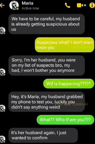 Мапа Active now 9 We have to be careful, my husband is already getting suspicious about Sorry, her husband, you were on my list of suspects bro, my bad, won't bother you anymore Hey, it's Мапа, my hus
