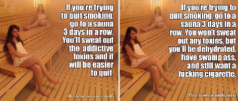 и trying trying to 1 to quit smoking, quit smoking, toa to Salina 3 days ina 3 days inarow row. You won't sweat Youll sweat out out any toxins, but the addictive youll be dehydrated toxins and it have