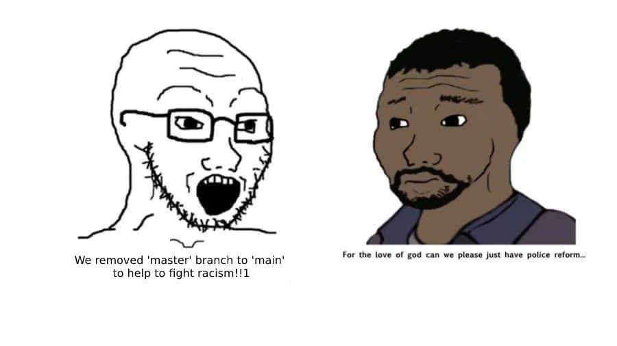 We removed 'master' branch to 'main' For the love of god can we please just have police to help to fight racism!!1