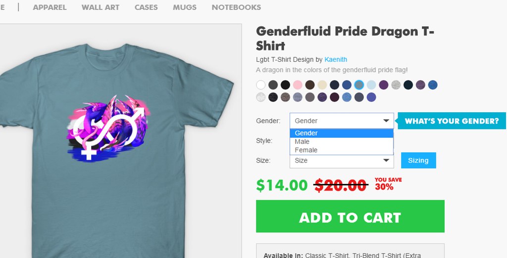 APPAREL WALL ART CASES MUGS NOTEBOOKS Genderfluid Pride Dragon Shirt Lgbt T-Shirt Design Kaenith A dragon in the colors of the genderfluid pride flag! 90 и Style: Male Female YOU SAVE $14.00 30% ADD T