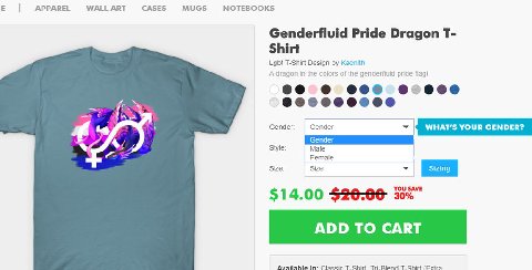 APPAREL WALL ART CASES MUGS NOTEBOOKS Genderfluid Pride Dragon Shirt Lgbt T-Shirt Design Kaenith A dragon in the colors of the genderfluid pride flag! 90 и Style: Male Female YOU SAVE $14.00 30% ADD T