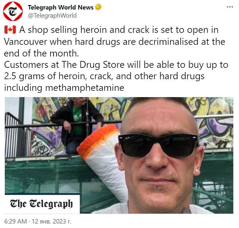 Telegraph World News @TelegraphWorld A shop selling heroin and crack is set to open in Vancouver when hard drugs are decriminalised at the end of the month. Customers at The Drug Store will be able to