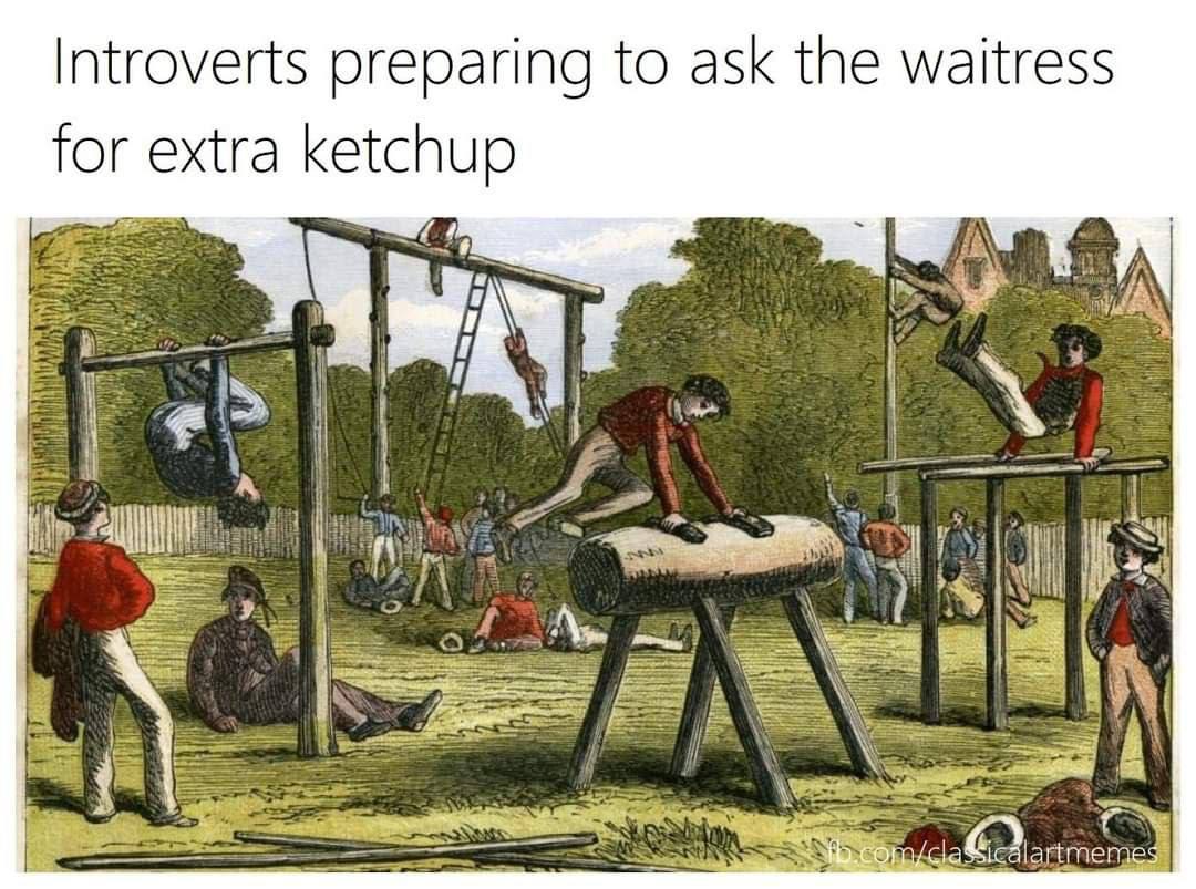 Introverts preparing to ask the waitress for extra ketchup