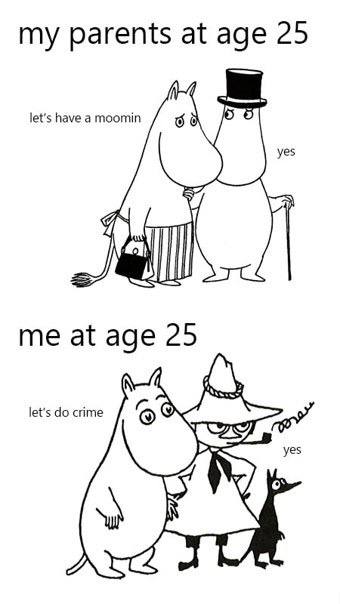 my parents at age 25 have а moomin yes я Я me at age 25 let's crime yes