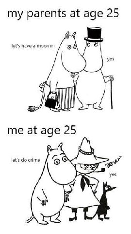 my parents at age 25 have а moomin yes я Я me at age 25 let's crime yes