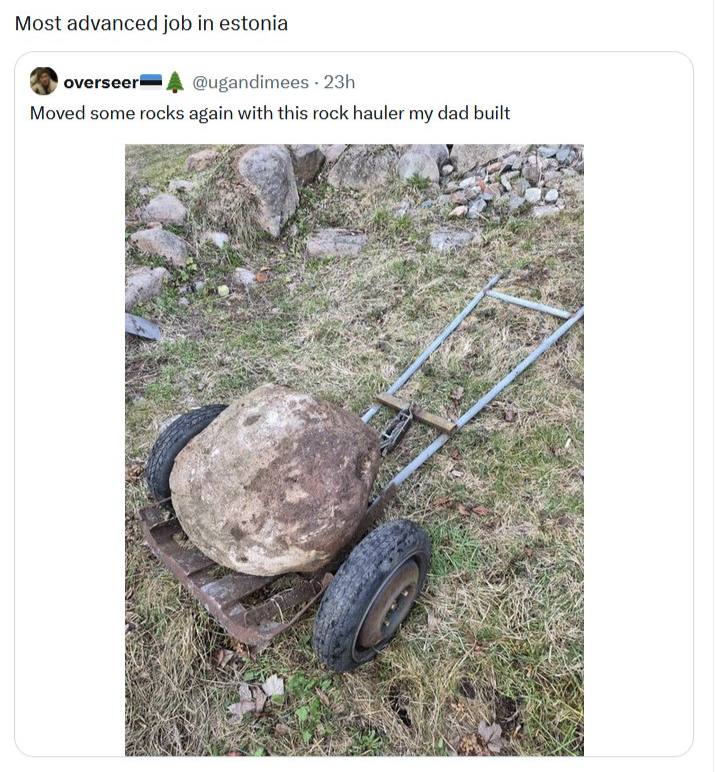 Most advanced job in estonia @ugandimees Moved some rocks again with this rock hauler my dad built is trop