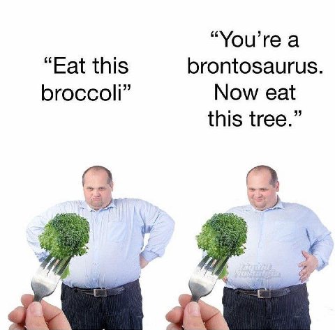 “Уои’ге а “Eat this brontosaurus. broccoli” Now eat this tree.” у у.