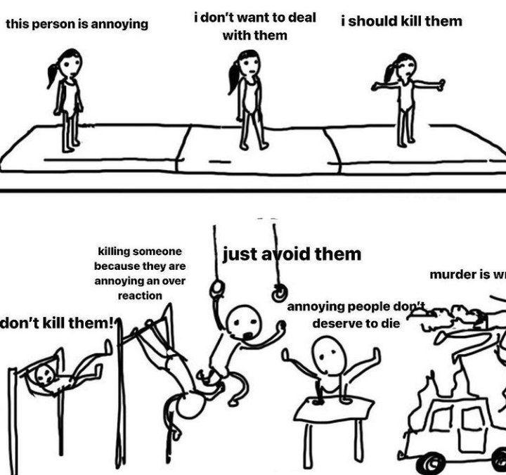this person is annoying should kill them with them killing someone just a oid them because they are 2 annoying an over murder is reaction annoying people don’t kill them! deserve to die