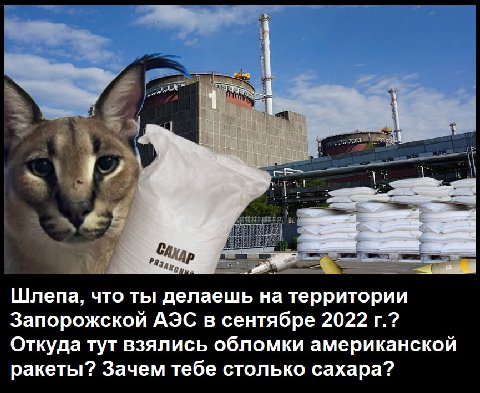 4-25 Шлепа, что ты делаешь на территории Запорожской АЭС в сентябре 2022 Откуда тут взялись обломки американской ракеты? Зачем тебе столько сахара?