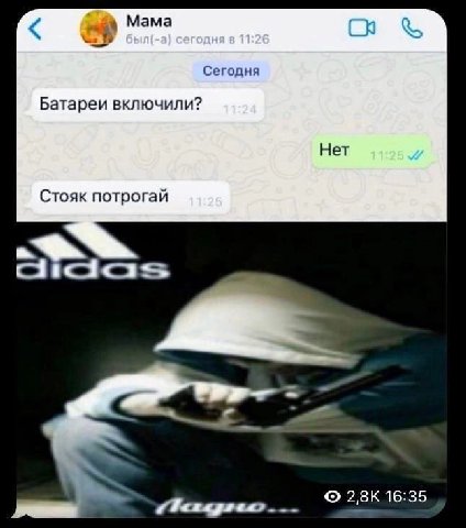 Мама и Сегодня Батареи включили? Нет Стояк потрогай 16:35
