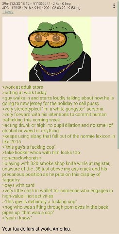 (12/30 18:12) 911565077 2 0 JPG (918 944) 2021-02-03 >work at adult store >sitting at work today >guy walks in and starts loudly talking about how he is going to new jersey for the holiday to sell pus