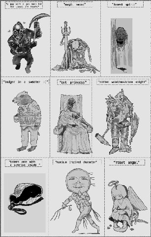 “a guy with а gas mask but! magic sword” “forest spirit” the Leases are hearts” 2$ 7 2% A 3 a4 knight” in а sweater “ant printess™ и |2 “broken wase with inspired а surprise inside angel” Or ans WANS 