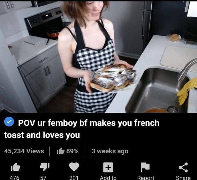 a femboy makes you french toast and loves you 45,234 Views if@ 89% 3 weeks ago i 476 57 901 Report Share