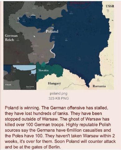 5 USSR Poland German Reich Slovakia Romania poland.png 323 PNG Poland is winning. The German offensive has stalled, they have lost hundreds of tanks. They have been stopped outside of Warsaw. The ghos