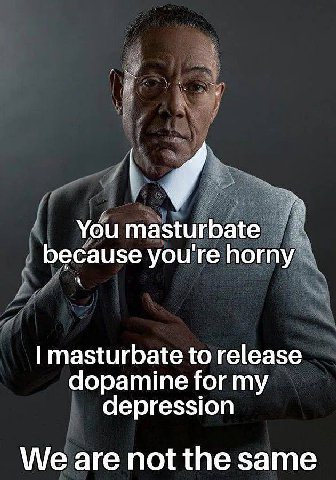 You masturbate because you're horny masturbate to release dopamine for my depression We are not the same
