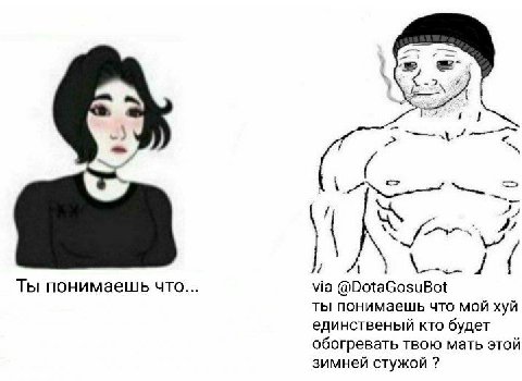 Ты понимаешь что... @DotaGosuBot ты понимаешь что мой хуй единственый кто будет обогревать твою мать этой зимней стужой