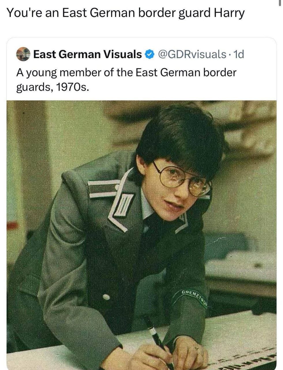 You're East German border guard Harry East German Visuals A young member of the East German border guards,