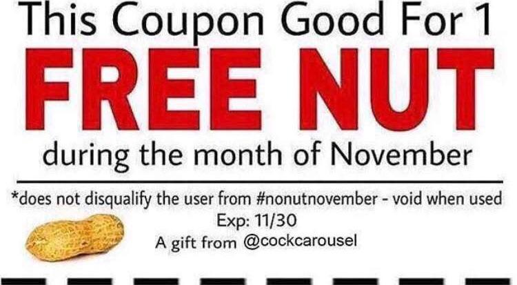This Coupon Good For 1 during the month of November *does not disqualify the user from #nonutnovember void when used Ехр: 11/30 A gift from @cockcarousel