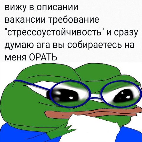 вижу в описании вакансии требование "стрессоустойчивость' и сразу думаю ага вы собираетесь на меня ОРАТЬ a