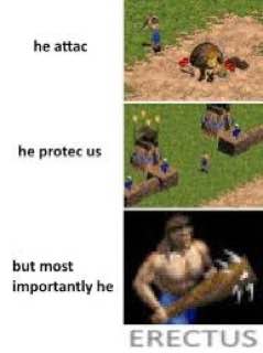 he attac a~ he protec 4 but most importantly he ERECTUS