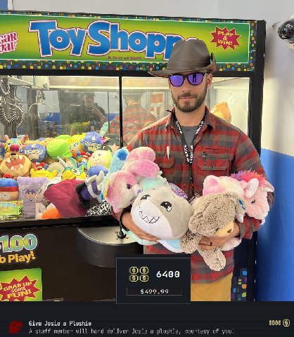 “A yal и Test of Skill а. 4 у 2 4 у а 3 A о Play: 9 $499.99 Give Josie а Plushie 8006 (5) A staff member will hand deliver Josie a plushie, courtesy of you!