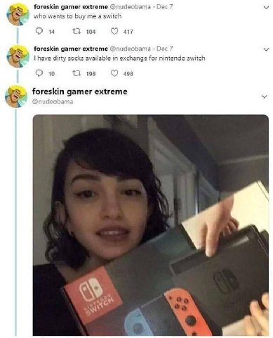 obama foreskin gamer extreme @nude who wants to buy a switch 14 104 417 foreskin gamer extreme udeobama have dirty socks available in exchange for nintendo switch 10 198 498 foreskin gamer extreme ama