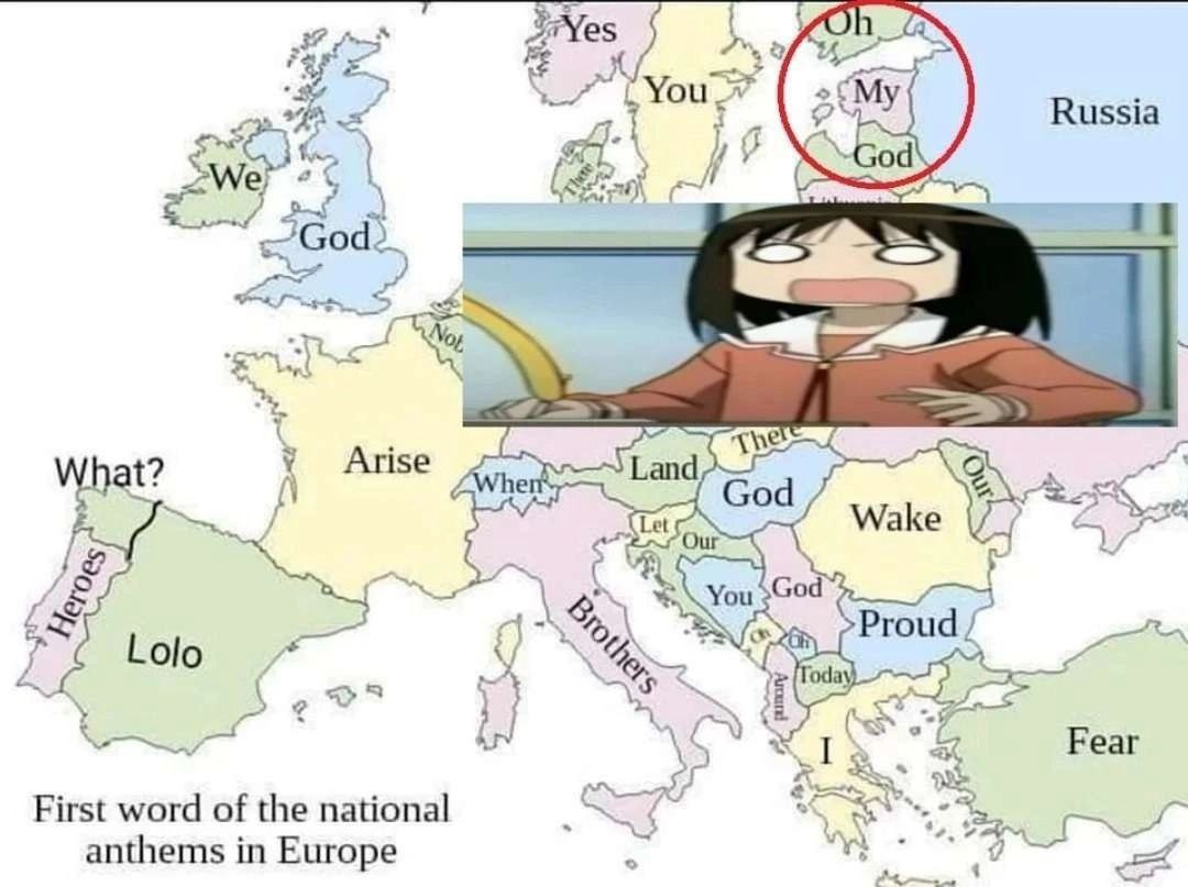 You Russia Arise С Wake С God Proud Lolo Ееаг First word of the national 4 anthems in Europe
