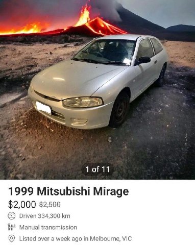 (4 1 of 11 1999 Mitsubishi Mirage $2,000 Driven 334,300 Manual transmission Listed over a week ago in Melbourne, VIC