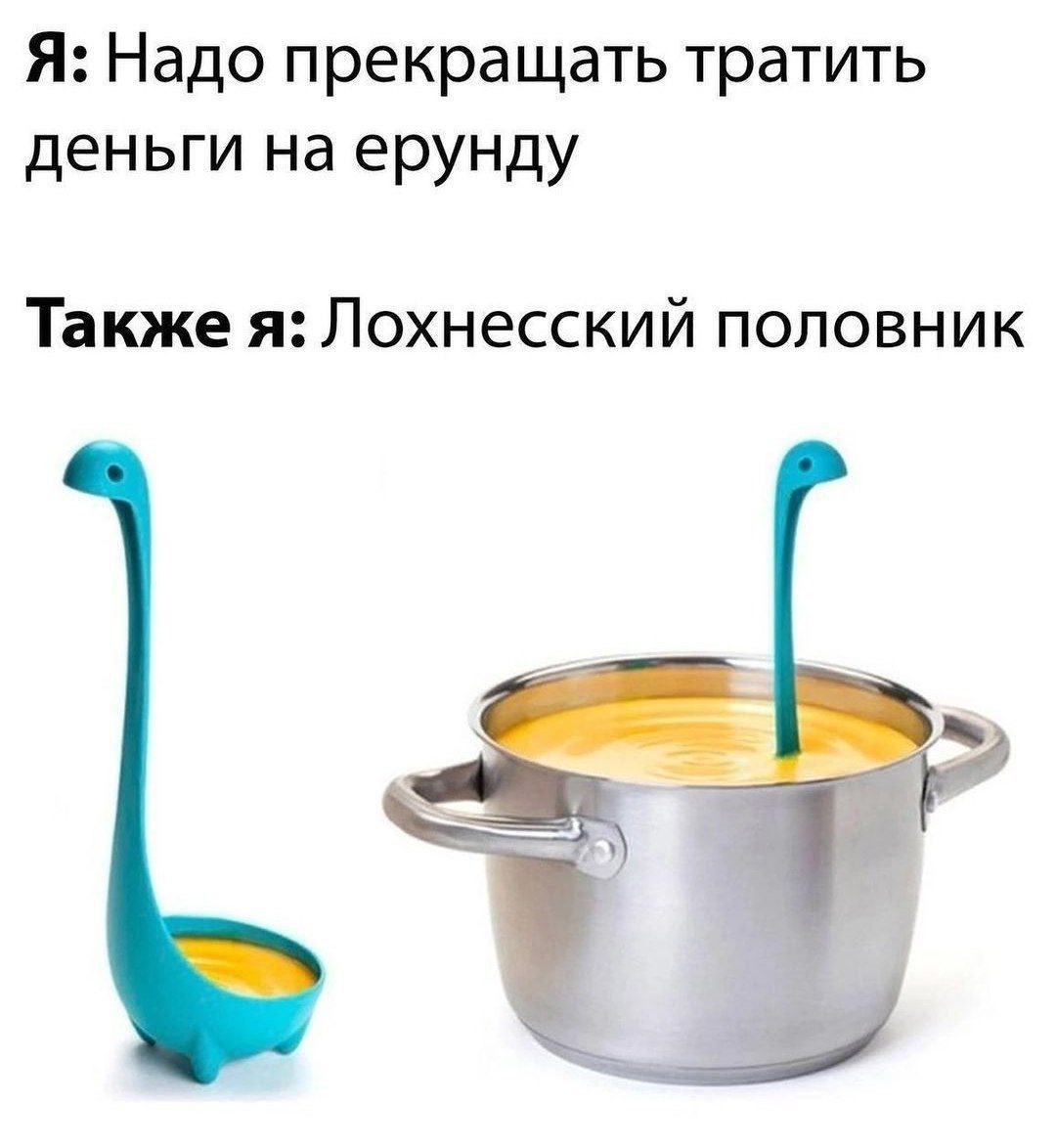 Я: Надо прекращать тратить деньги на ерунду Также я: Лохнесский половник