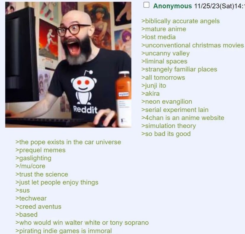 а О Anonymous >biblically accurate angels >mature anime lost media >unconventional christmas movies >ипсаппу valley >liminal spaces >strangely familiar places >all tomorrows ito >akira /4 >пеоп evangi