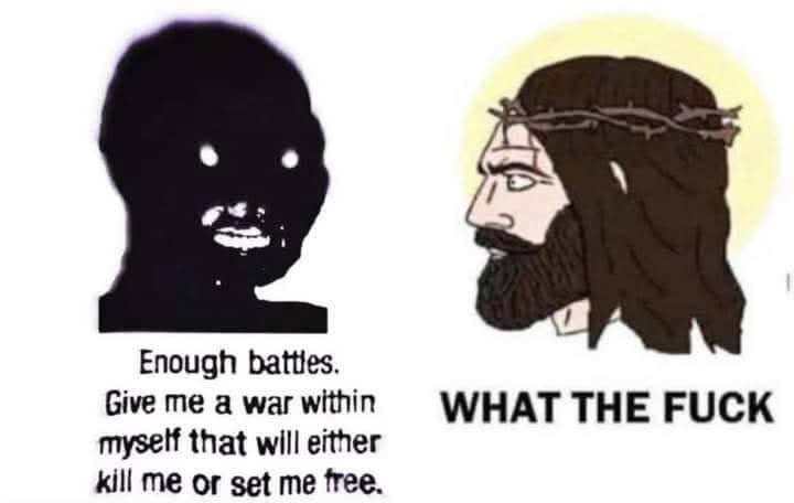 Enough Give me a war within WHAT THE FUCK myself that will either kill me or set me free.