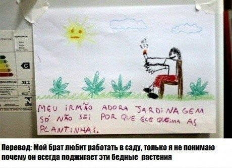 9% a 222 MEU iRMKO GEAA So 55) POR, ELE МНА Перевод: Мой брат любит работать в саду, только я не понимаю почему он всегда поджигает эти бедные растения
