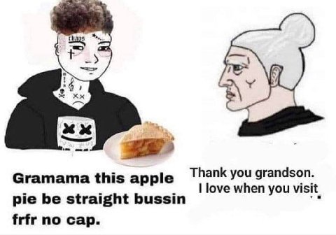 Thank you grandson. Gramama this apple pie be straight bussin love when you visit frfr no cap.