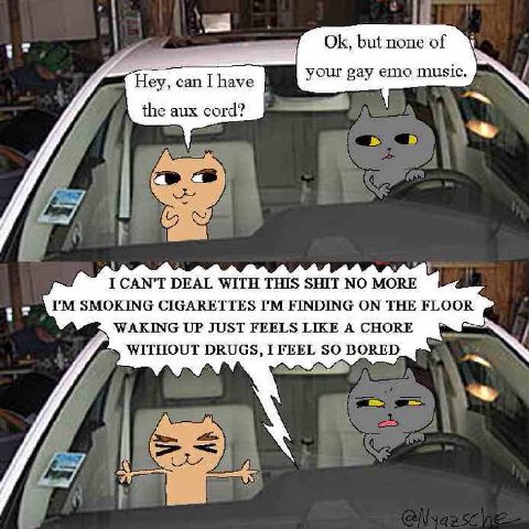of our gay ето music. can I have your вау the aux cord? в В I DEAL WITH THIS SHIT NO MORE SMOKING CIGARETTES FINDING ON THE FLOOR WAKING UP JUST FEELS LIKE A CHORE WITHOUT DRUGS, I FEEL SO BORED У