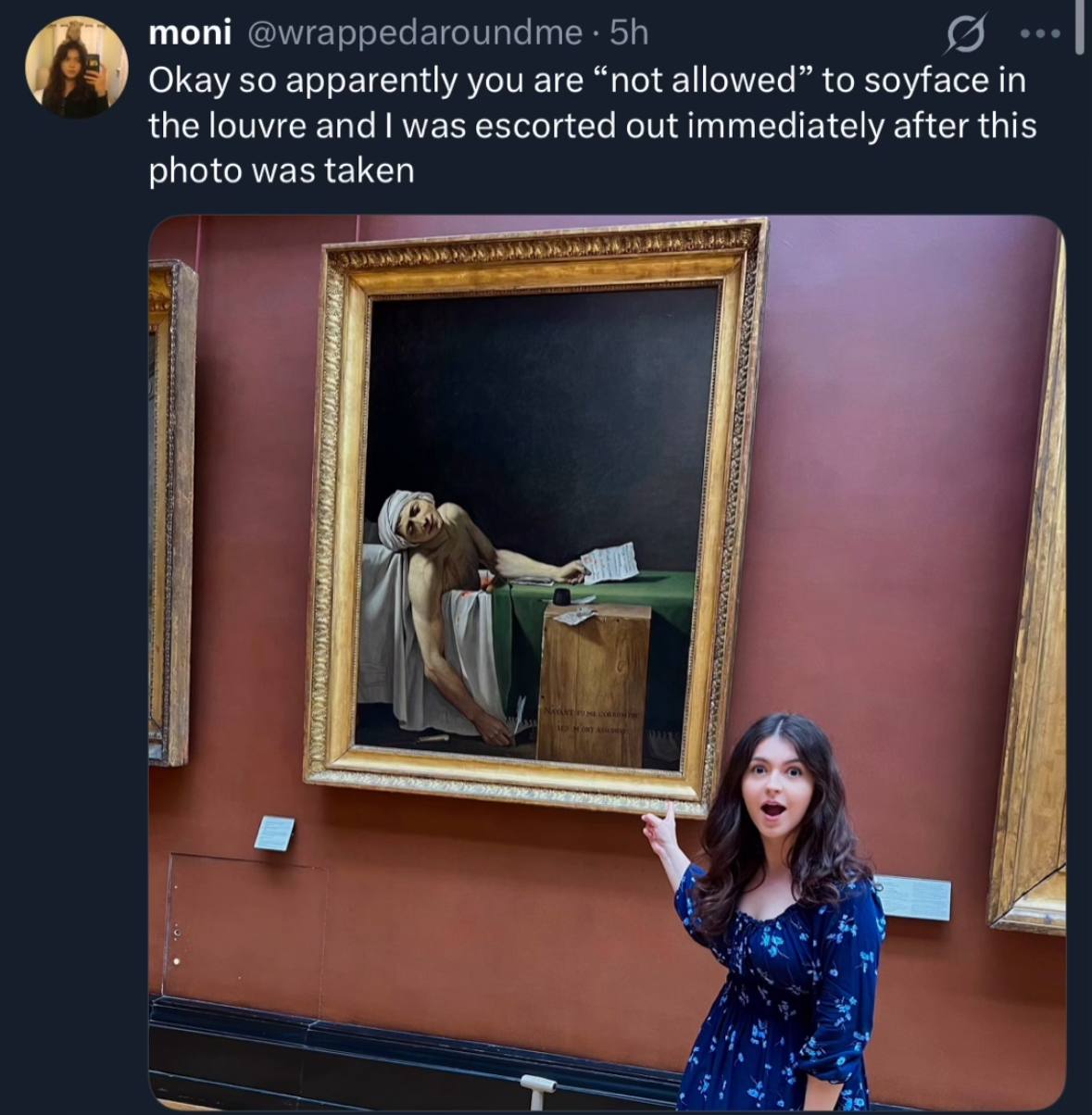 moni @wrappedaroundme Я Okay so apparently you are “not allowed” to soyface in the louvre and was escorted out immediately after this photo was taken я