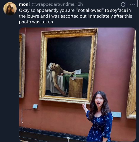 moni @wrappedaroundme Я Okay so apparently you are “not allowed” to soyface in the louvre and was escorted out immediately after this photo was taken я