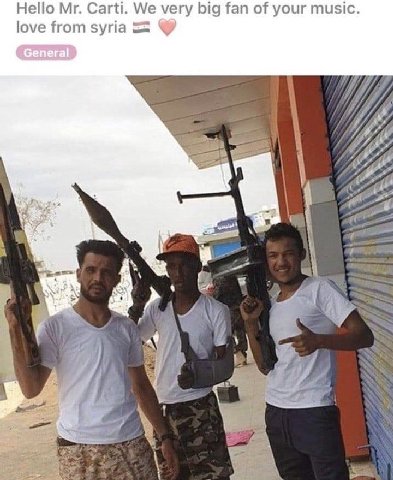 Hello Carti. We very big fan of your music. love from syria Up 7 a 7.