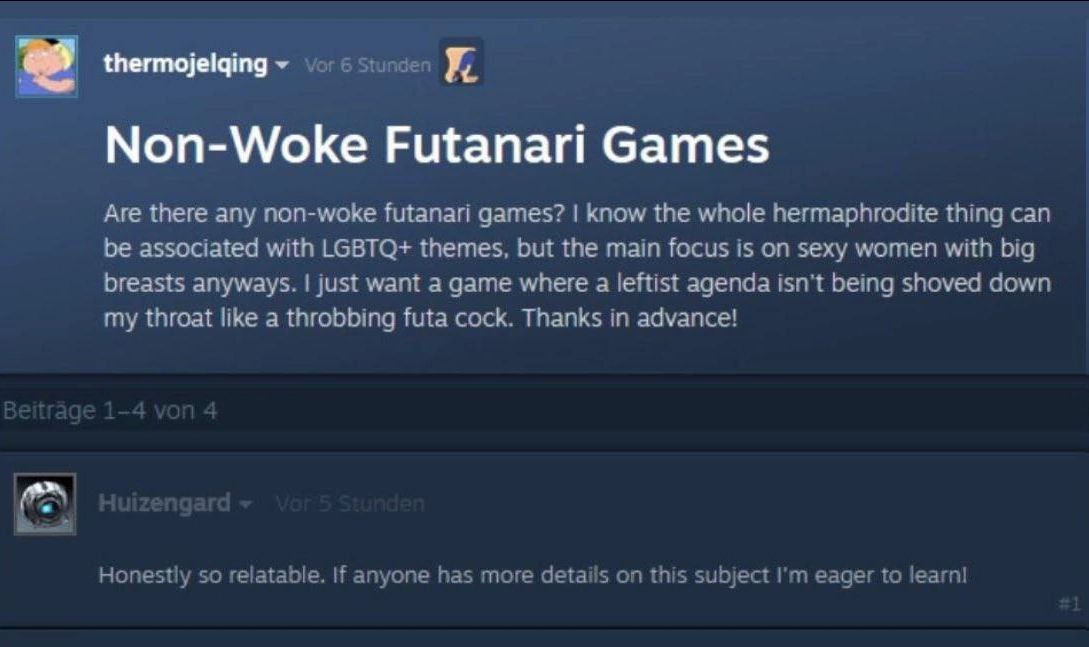 thermojelqing A Non-Woke Futanari Games Are there any non-woke futanari games? know the whole hermaphrodite thing can be associated with LGBTQ+ themes, but the main focus is on sexy women with big bre