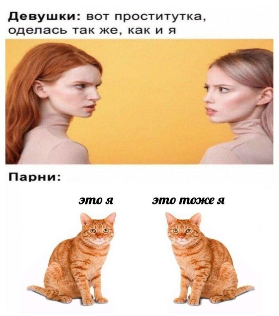 Девушки: вот проститутка, оделась так же, каки я Парни: это я это тоже я 7
